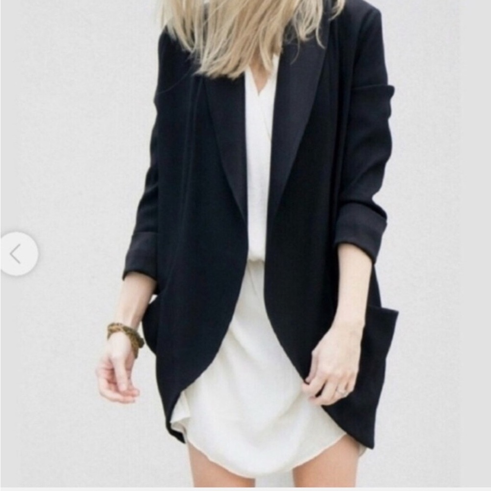 WILFRED Black Chevalier Crepe Tuxedo Open Shawl Collar Blazer